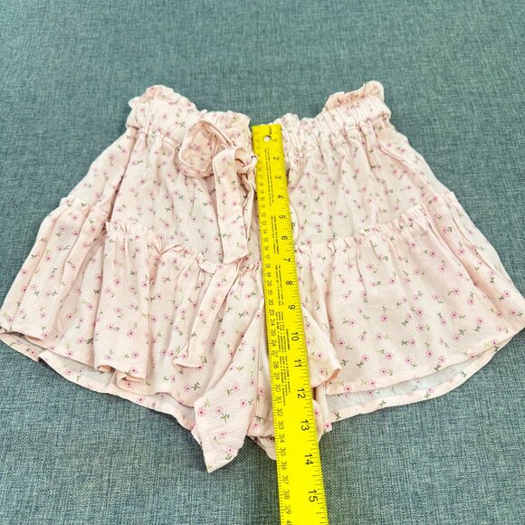Pre-Owned‎ Vanilla Star Mini Shorts Skirt Floral Elastic Waist Pale Pink Ruffled - Picture 11 of 15